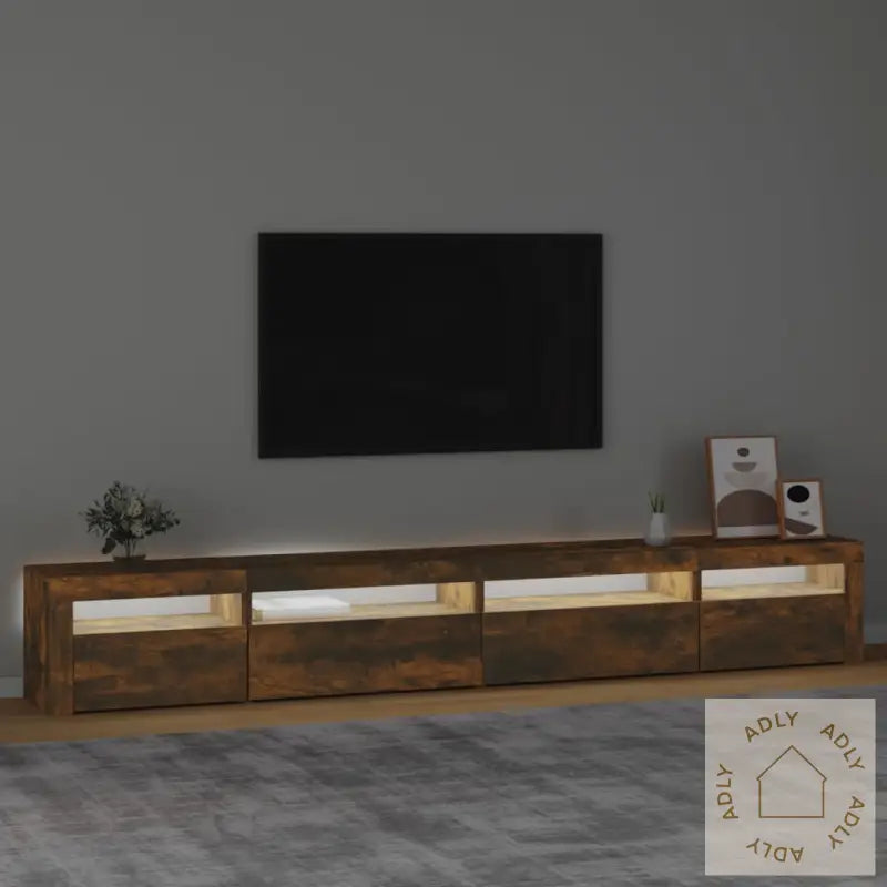 Tv-Benk Med Led-Lys Røkt Eik 270X35X40 Cm