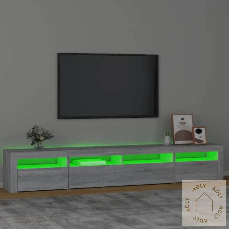 Tv-Benk Med Led-Lys Grå Sonoma 240X35X40 Cm