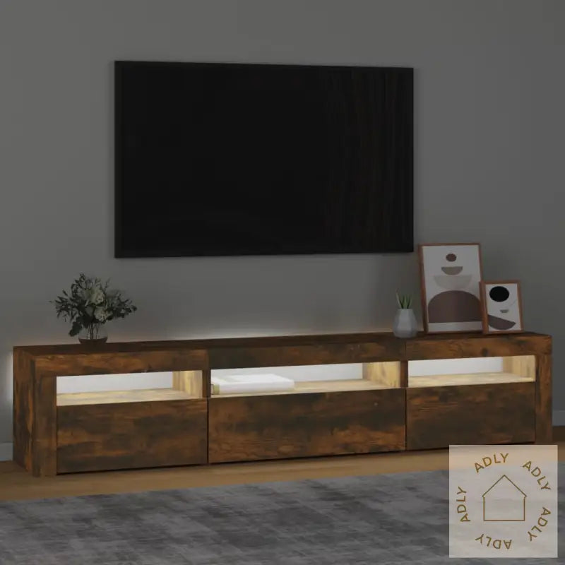 Tv-Benk Med Led-Lys Røkt Eik 195 X 35 X 40 Cm