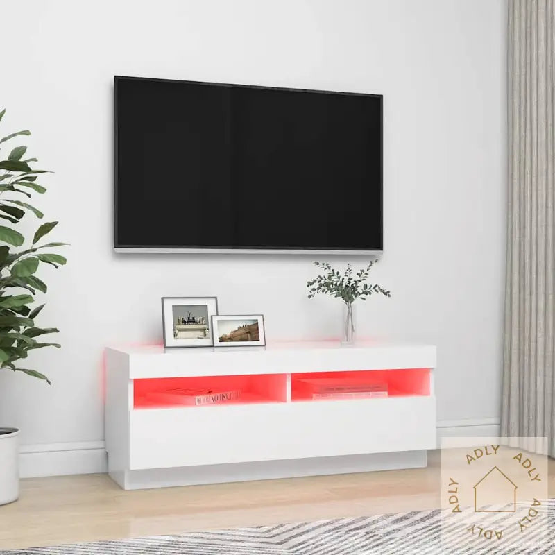 Tv-Benk Med Led-Lys Hvit 100X35X40 Cm