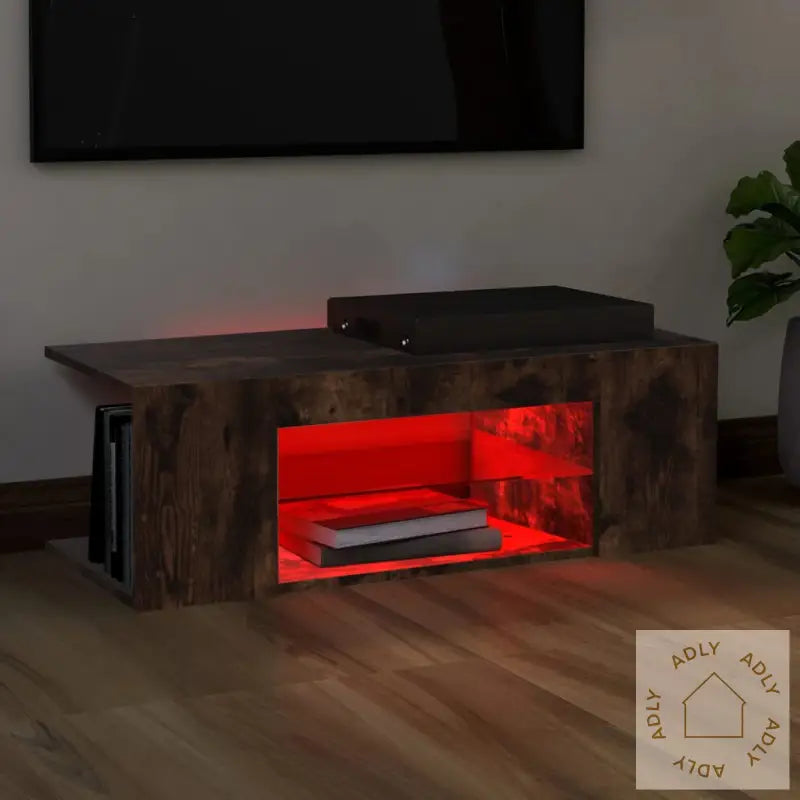 Tv-Benk Med Led-Lys Røkt Eik 90X39X30 Cm