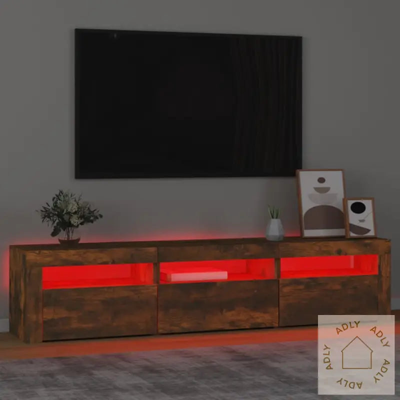 Tv-Benk Med Led-Lys Røkt Eik180X35X40 Cm