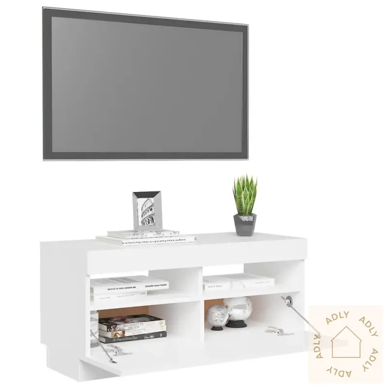 Tv-Benk Med Led-Lys Hvit 80X35X40 Cm