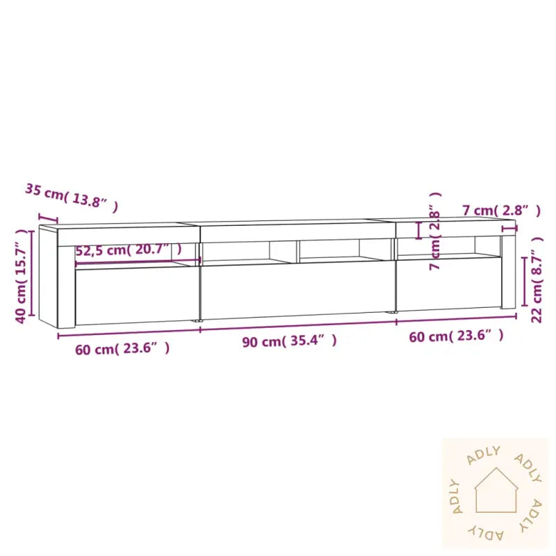 Tv-Benk Med Led-Lys Hvit 210X35X40 Cm