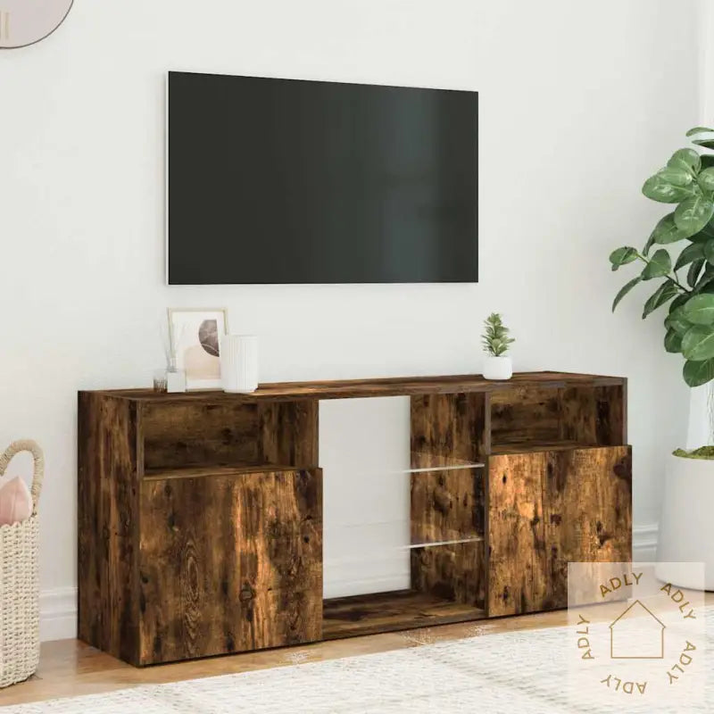 Tv-Benk Med Led-Lys Røkt Eik 120X30X50 Cm