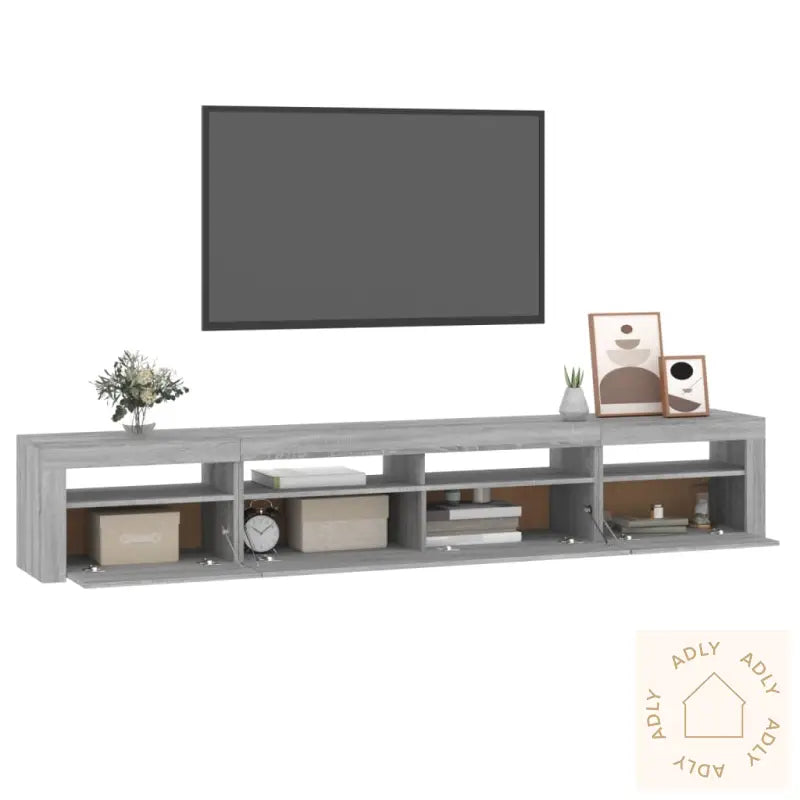 Tv-Benk Med Led-Lys Grå Sonoma 240X35X40 Cm