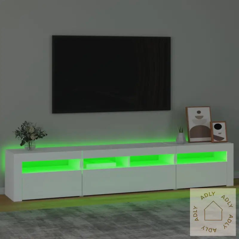 Tv-Benk Med Led-Lys Hvit 210X35X40 Cm