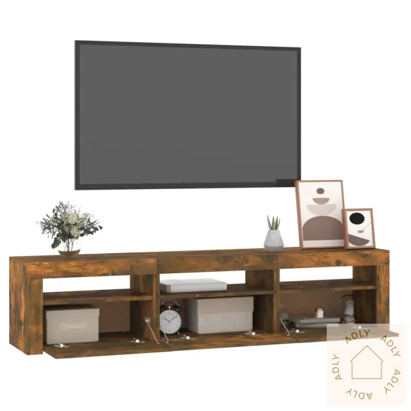 Tv-Benk Med Led-Lys Røkt Eik180X35X40 Cm