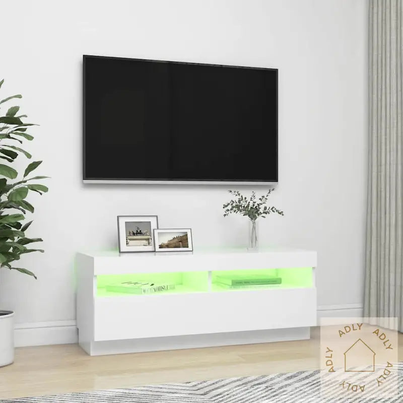 Tv-Benk Med Led-Lys Hvit 100X35X40 Cm
