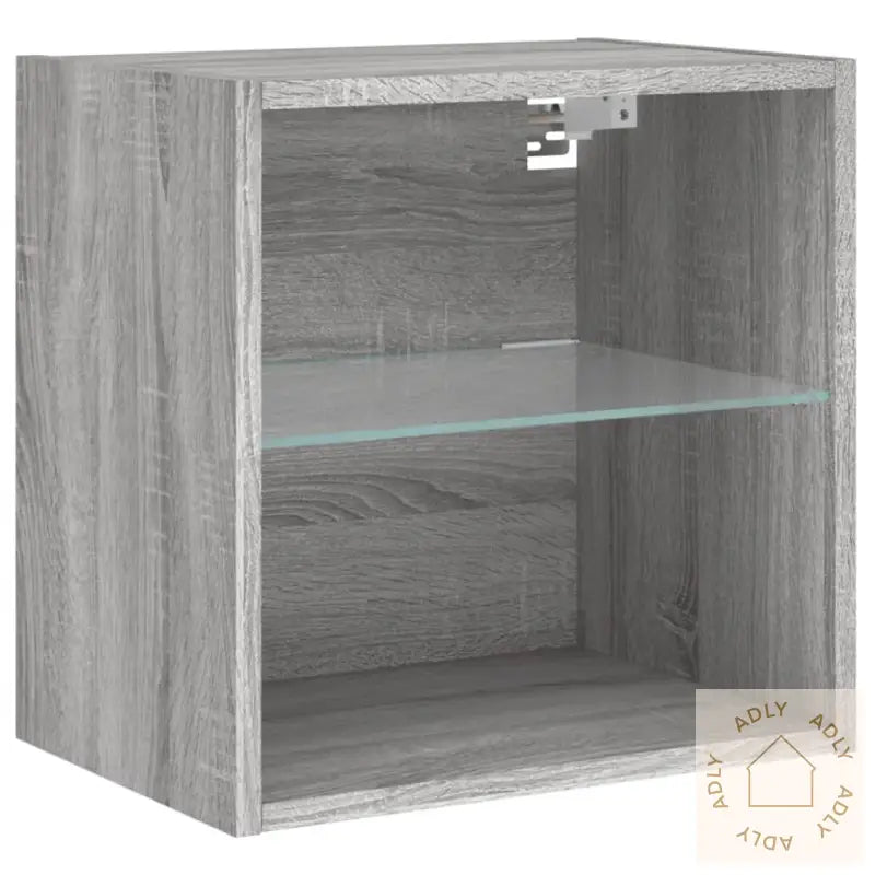 Veggmontert Nattbord Med Led-Lys Grå Sonoma