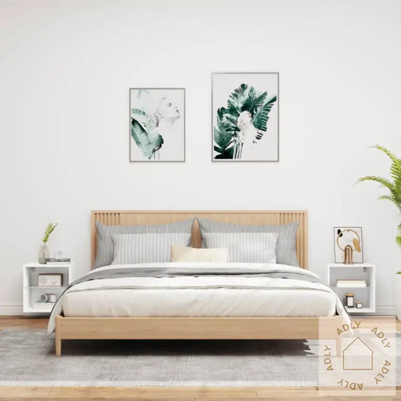 Veggmontert Nattbord Med Led-Lys 2 Stk Hvit