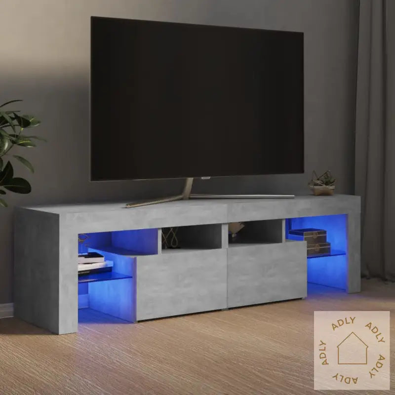 Tv-Benk Med Led-Lys Betonggrå 140X36,5X40 Cm