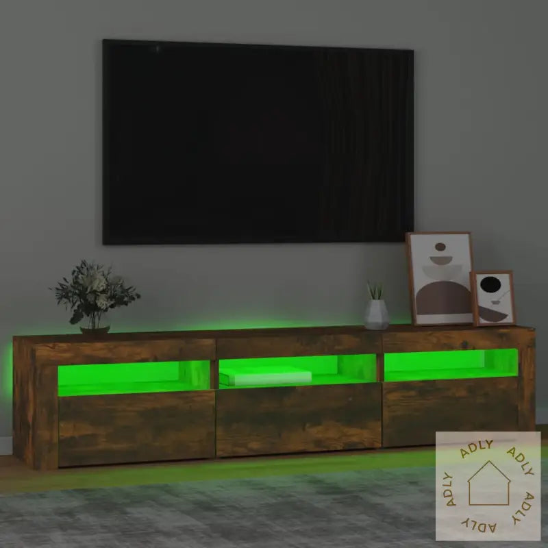 Tv-Benk Med Led-Lys Røkt Eik180X35X40 Cm