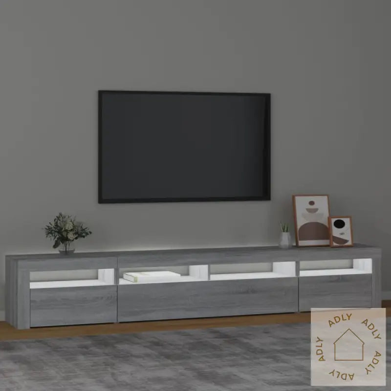 Tv-Benk Med Led-Lys Grå Sonoma 240X35X40 Cm