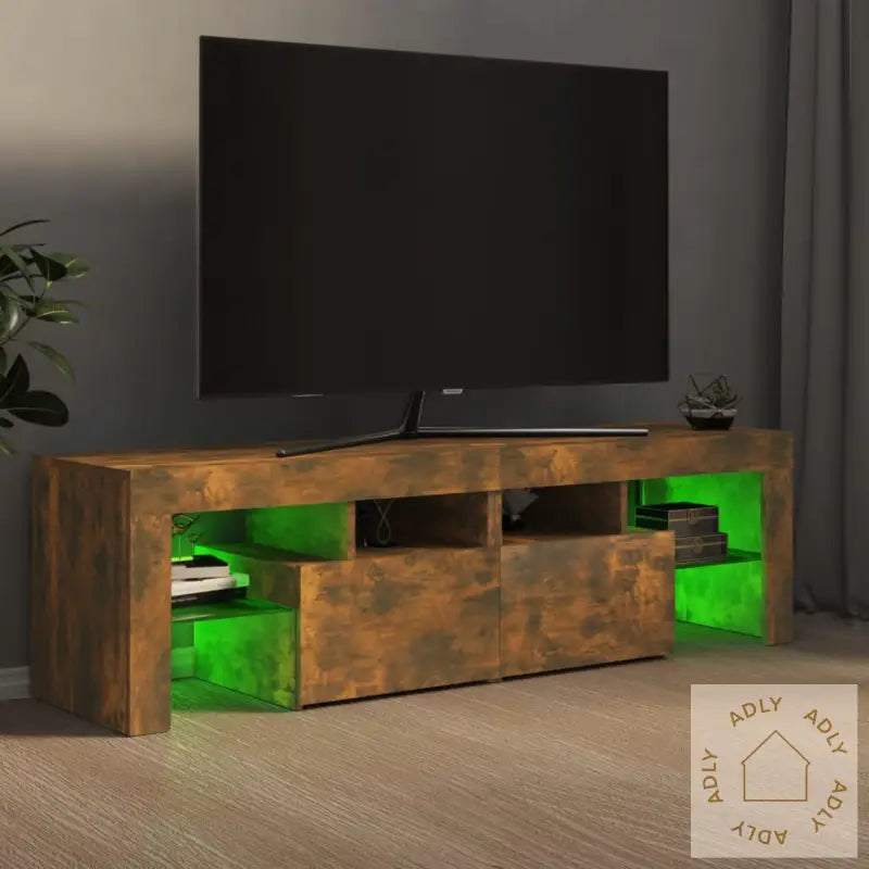 Tv-Benk Med Led-Lys Røkt Eik 140X36,5X40 Cm