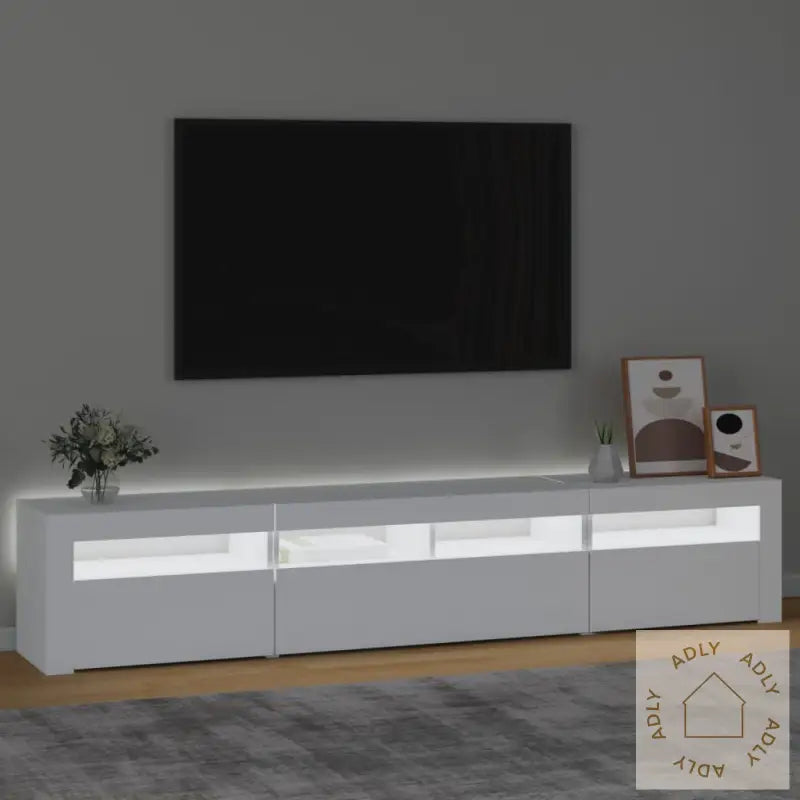 Tv-Benk Med Led-Lys Hvit 210X35X40 Cm