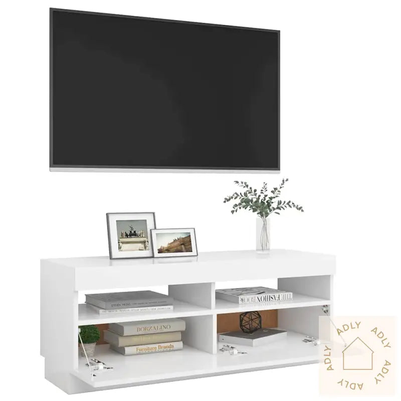 Tv-Benk Med Led-Lys Hvit 100X35X40 Cm