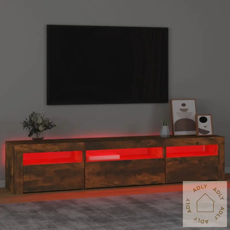 Tv-Benk Med Led-Lys Røkt Eik 195 X 35 X 40 Cm