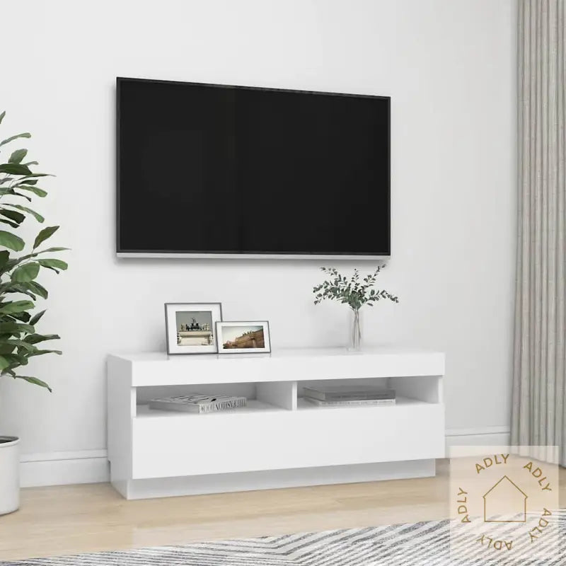 Tv-Benk Med Led-Lys Hvit 100X35X40 Cm