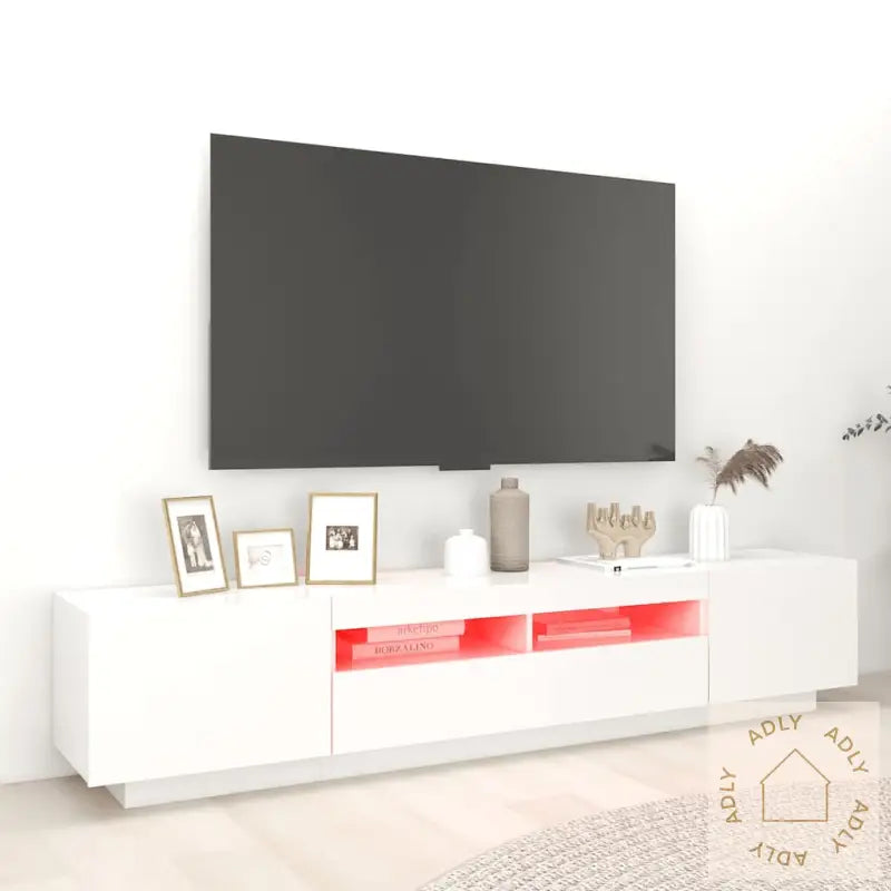 Tv-Benk Med Led-Lys Hvit 200X35X40 Cm