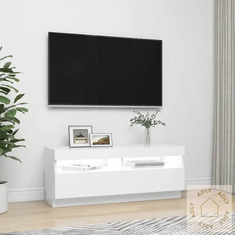 Tv-Benk Med Led-Lys Hvit 100X35X40 Cm