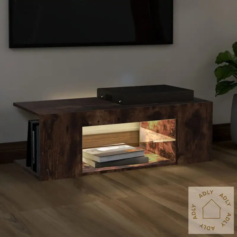 Tv-Benk Med Led-Lys Røkt Eik 90X39X30 Cm