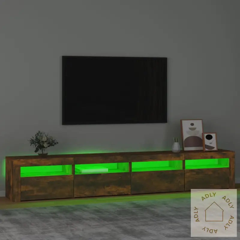 Tv-Benk Med Led-Lys Røkt Eik 240X35X40 Cm