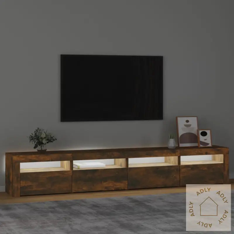 Tv-Benk Med Led-Lys Røkt Eik 240X35X40 Cm