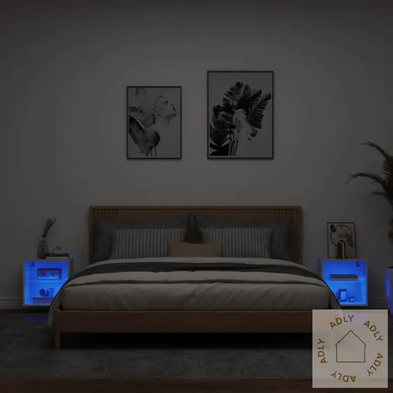 Veggmontert Nattbord Med Led-Lys 2 Stk Hvit