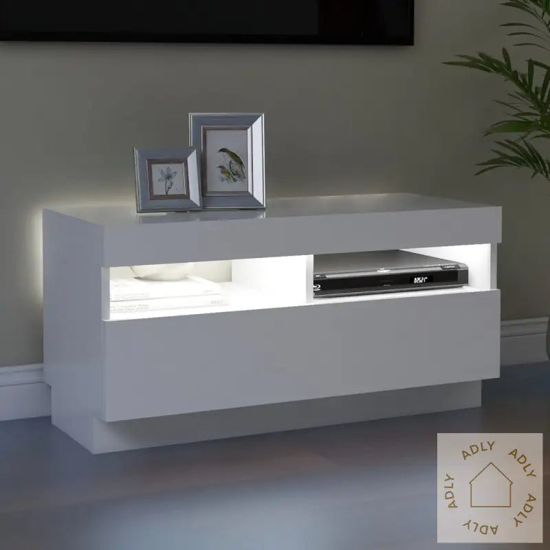 Tv-Benk Med Led-Lys Hvit 80X35X40 Cm