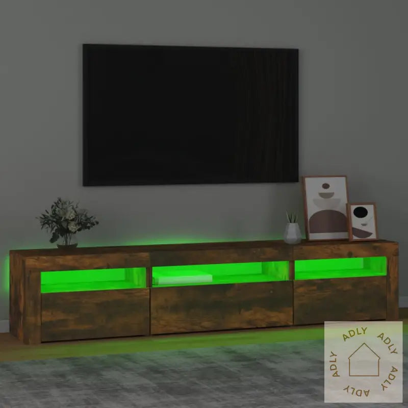 Tv-Benk Med Led-Lys Røkt Eik 195 X 35 X 40 Cm