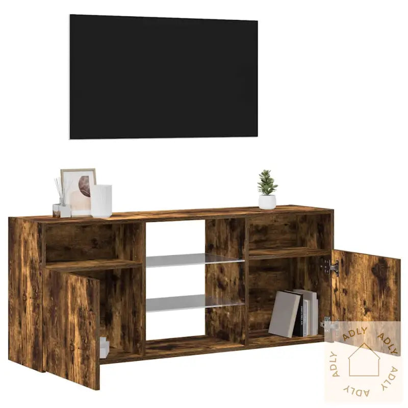 Tv-Benk Med Led-Lys Røkt Eik 120X30X50 Cm