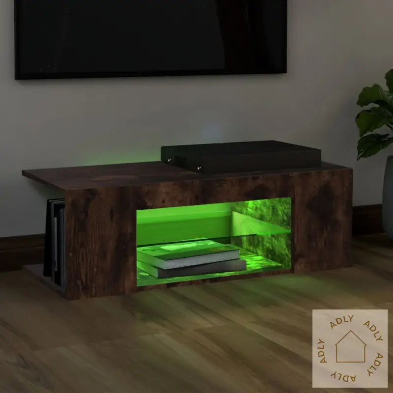 Tv-Benk Med Led-Lys Røkt Eik 90X39X30 Cm