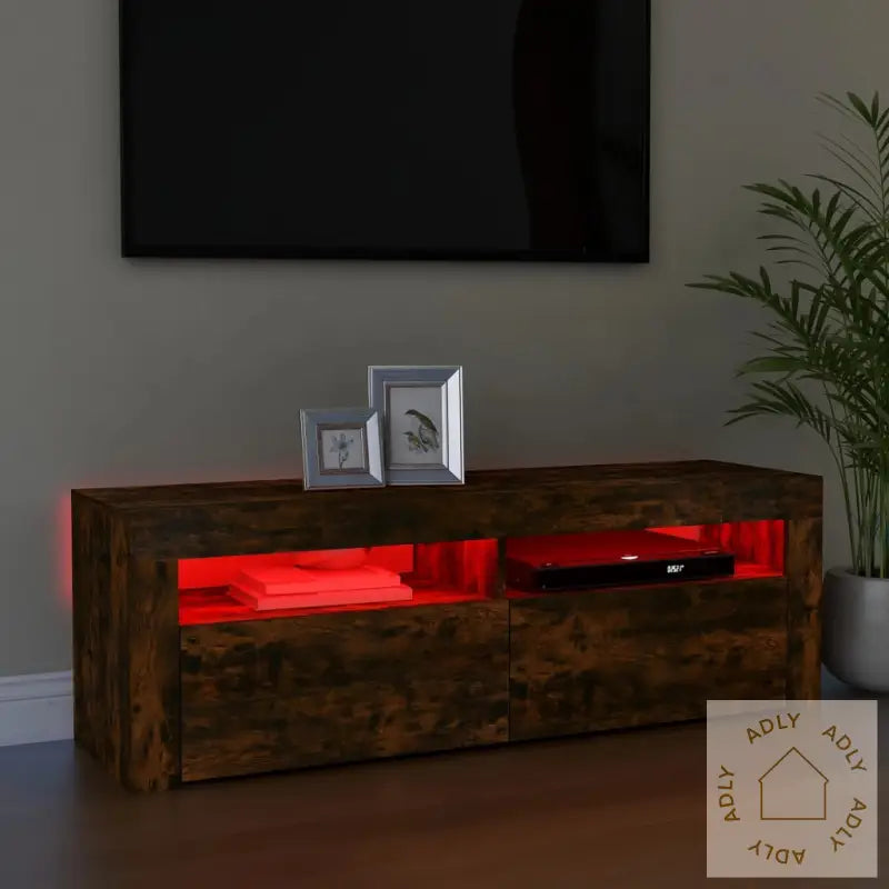 Tv-Benk Med Led-Lys Røkt Eik 120X35X40 Cm