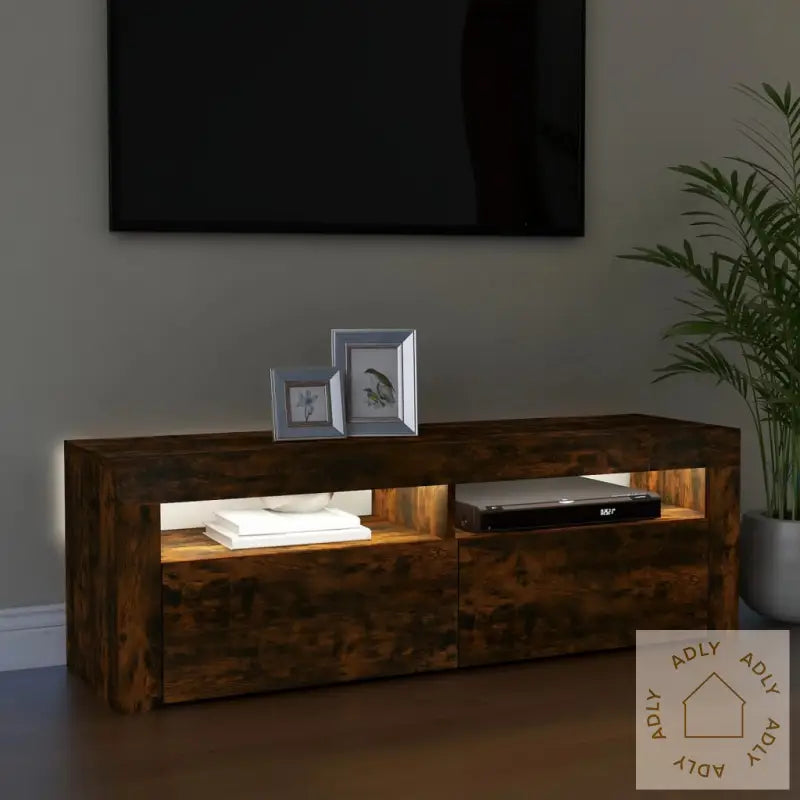 Tv-Benk Med Led-Lys Røkt Eik 120X35X40 Cm