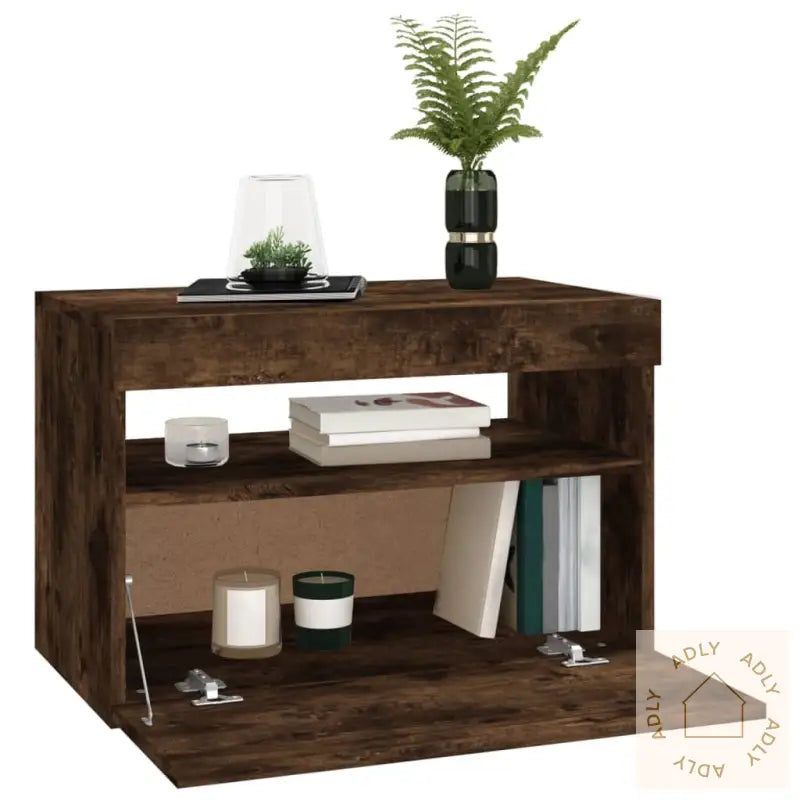 Tv-Benk Med Led-Lys Røkt Eik 60X35X40 Cm