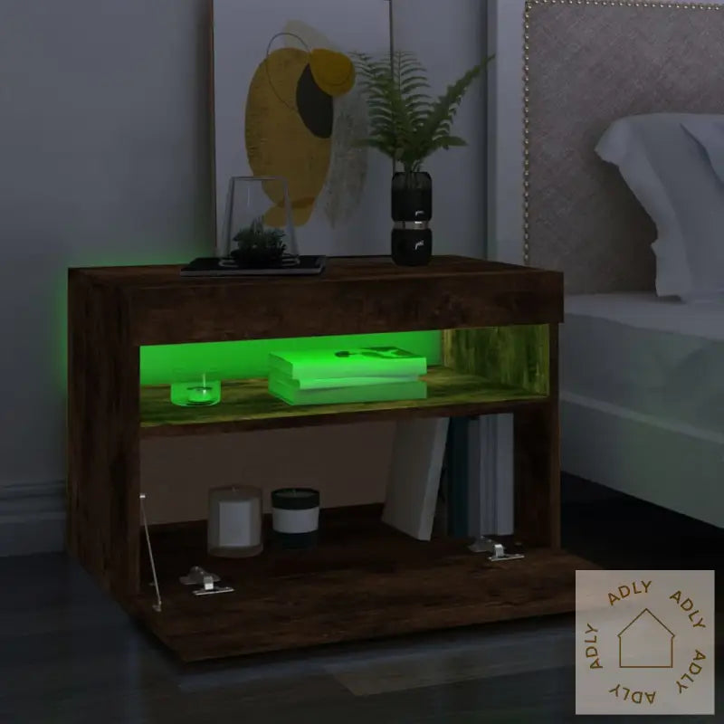 Tv-Benk Med Led-Lys Røkt Eik 60X35X40 Cm