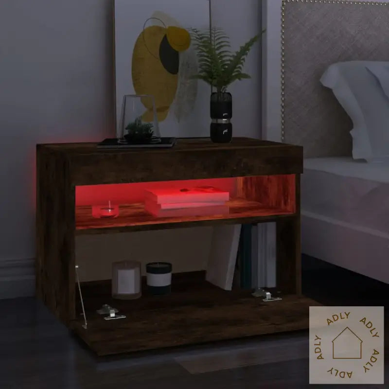 Tv-Benk Med Led-Lys Røkt Eik 60X35X40 Cm