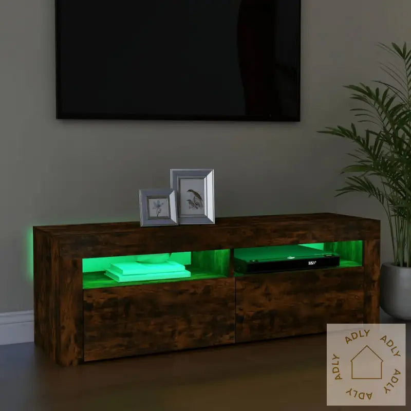 Tv-Benk Med Led-Lys Røkt Eik 120X35X40 Cm