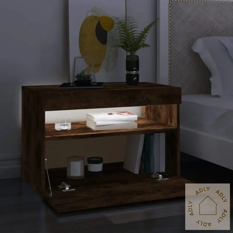 Tv-Benk Med Led-Lys Røkt Eik 60X35X40 Cm