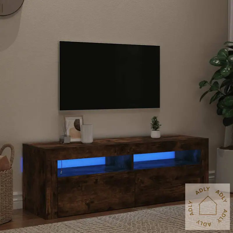 Tv-Benk Med Led-Lys Røkt Eik 120X35X40 Cm