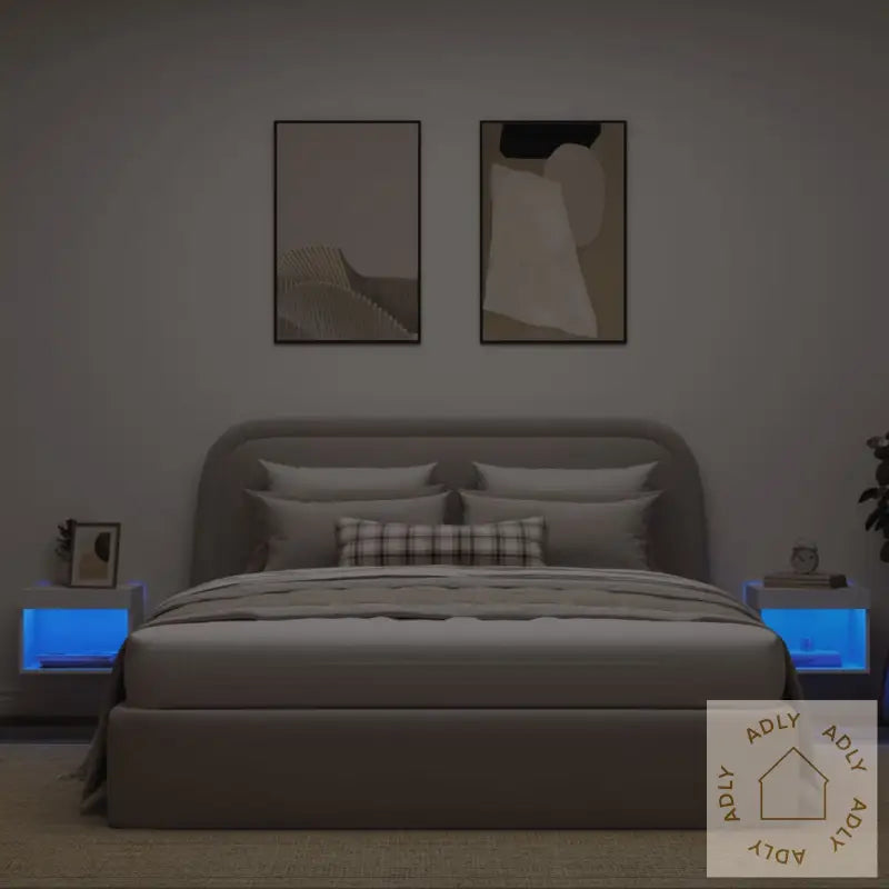 Veggmontert Nattbord Med Led-Lys 2 Stk Hvit