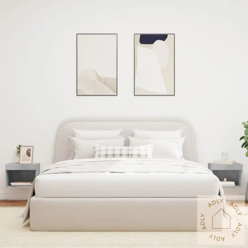 Veggmontert Nattbord Med Led-Lys 2 Stk Betonggrå