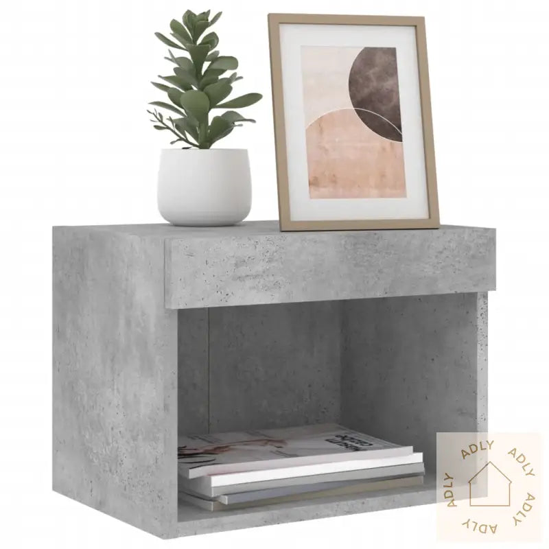 Veggmontert Nattbord Med Led-Lys 2 Stk Betonggrå