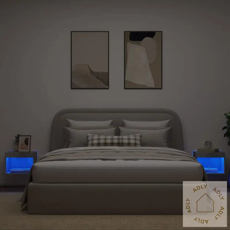 Veggmontert Nattbord Med Led-Lys 2 Stk Betonggrå