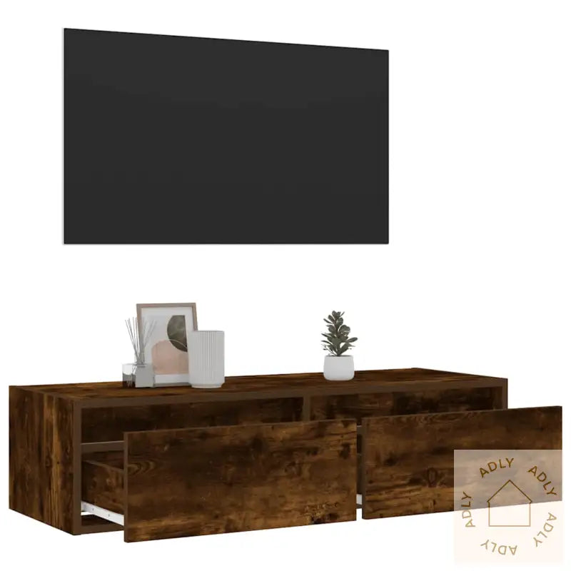 Tv-Benk Med Led-Lys Røkt Eik 100X35,5X25 Cm