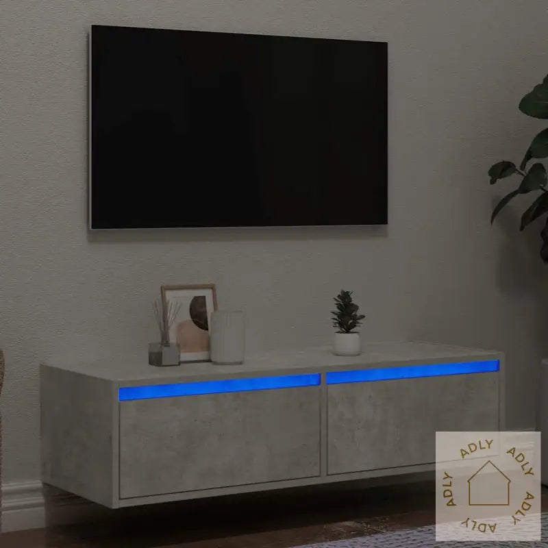Tv-Benk Med Led-Lys Betonggrå 100X35,5X25 Cm