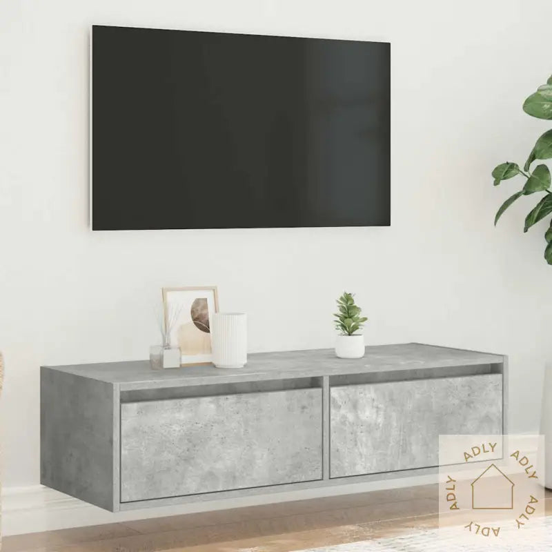 Tv-Benk Med Led-Lys Betonggrå 100X35,5X25 Cm