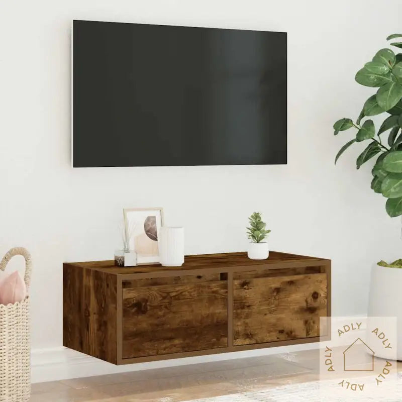 Tv-Benk Med Led-Lys Røkt Eik 75X35,5X25 Cm