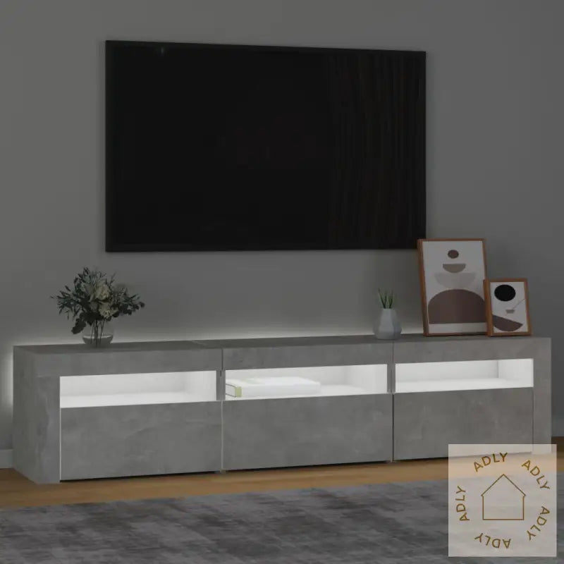 Tv-Benk Med Led-Lys Betonggrå 180X35X40 Cm
